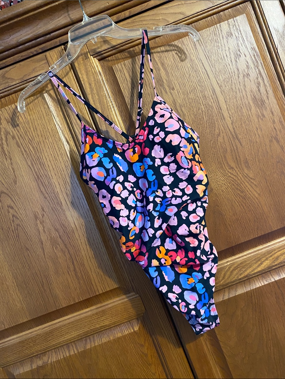 Cupshe Black One-Piece Swimsuit with Pink, Blue & Orange Floral Spots